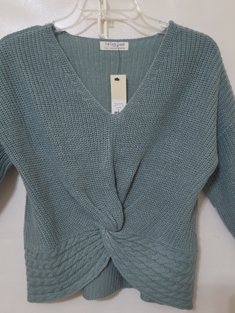 Full Circle Trends Women's Sage Knit Twist-Front Crop Sweater - Medium NEW